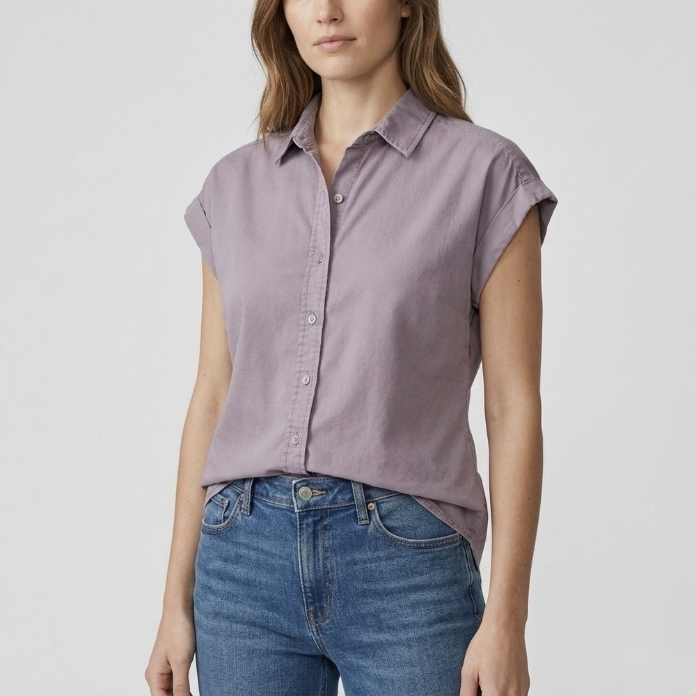 Tilley Size S Lavender Purple Tencel Lyocell Casual Button Down T-Shirt Blouse
